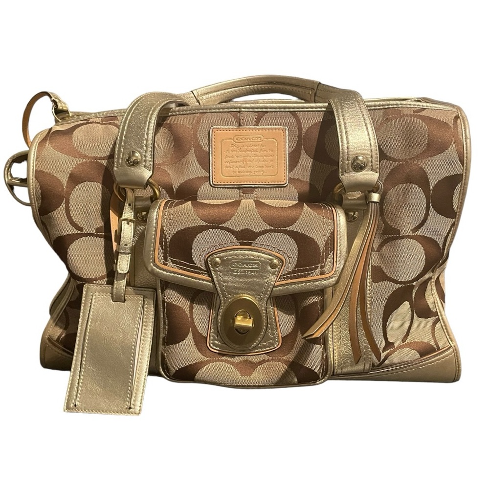 Coach Khaki Monogram Pet Carrier - Gold Leather Accents - Excellent Condition - Picture 2 of 15